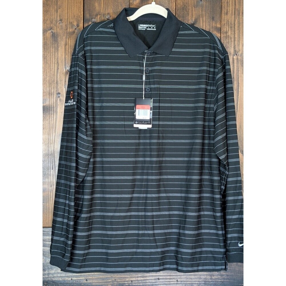 Nike Golf Mens Large Black Striped Long Sleeve Dri-FIT Polo Shirt NWT L